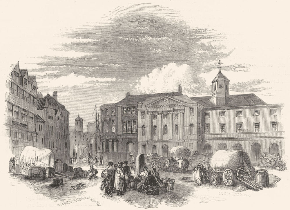 NORTHUMBERLAND. Newcastle. Sandhill, Exchange, and Market 1850 old print